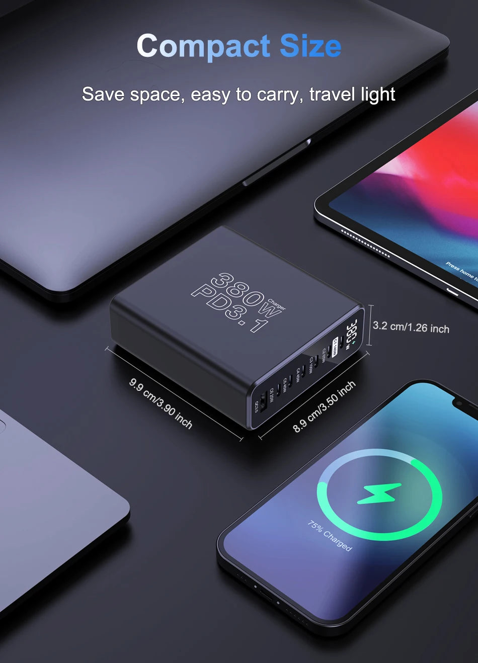Ubigbuy 380W GaN USB C Charger PD 3.1 140W 100W PPS 45W Fast Charging Station LCD Display for iPhone 15 Samsung MacBook Pro/Air
