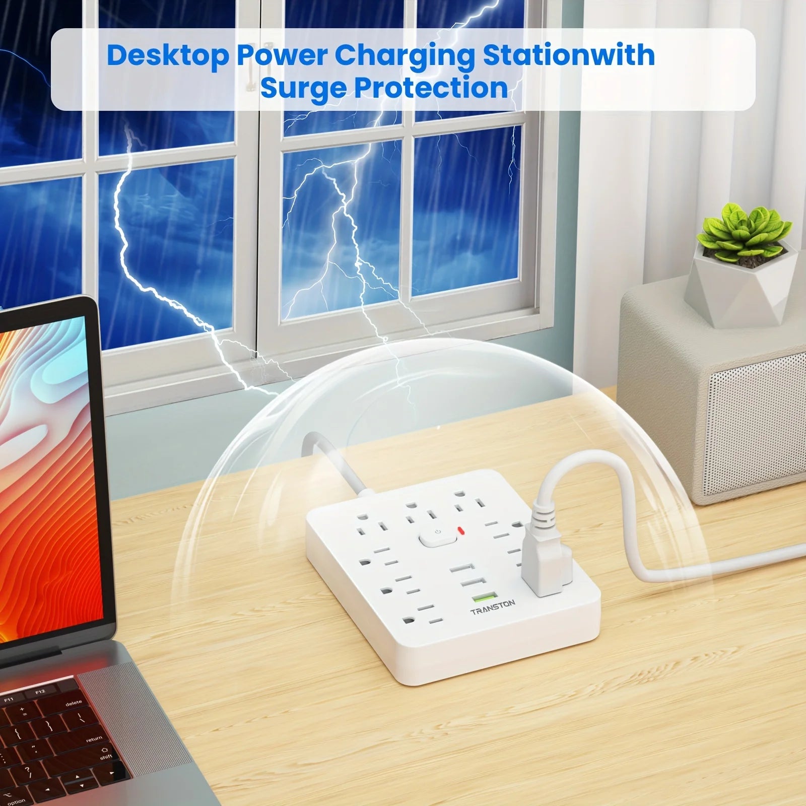 Surge Protected Power Outlet – 9 AC & 3 USB Ports with 5ft Extension Cord