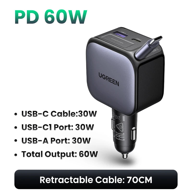 UGREEN 145W Car Charger – 3 USB-C & 1 USB-A