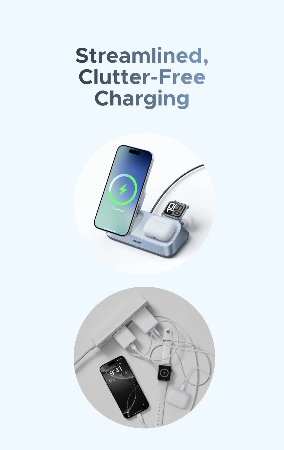 UGREEN 25W Qi2 3-in-1 Wireless Charger for iPhone & AirPods