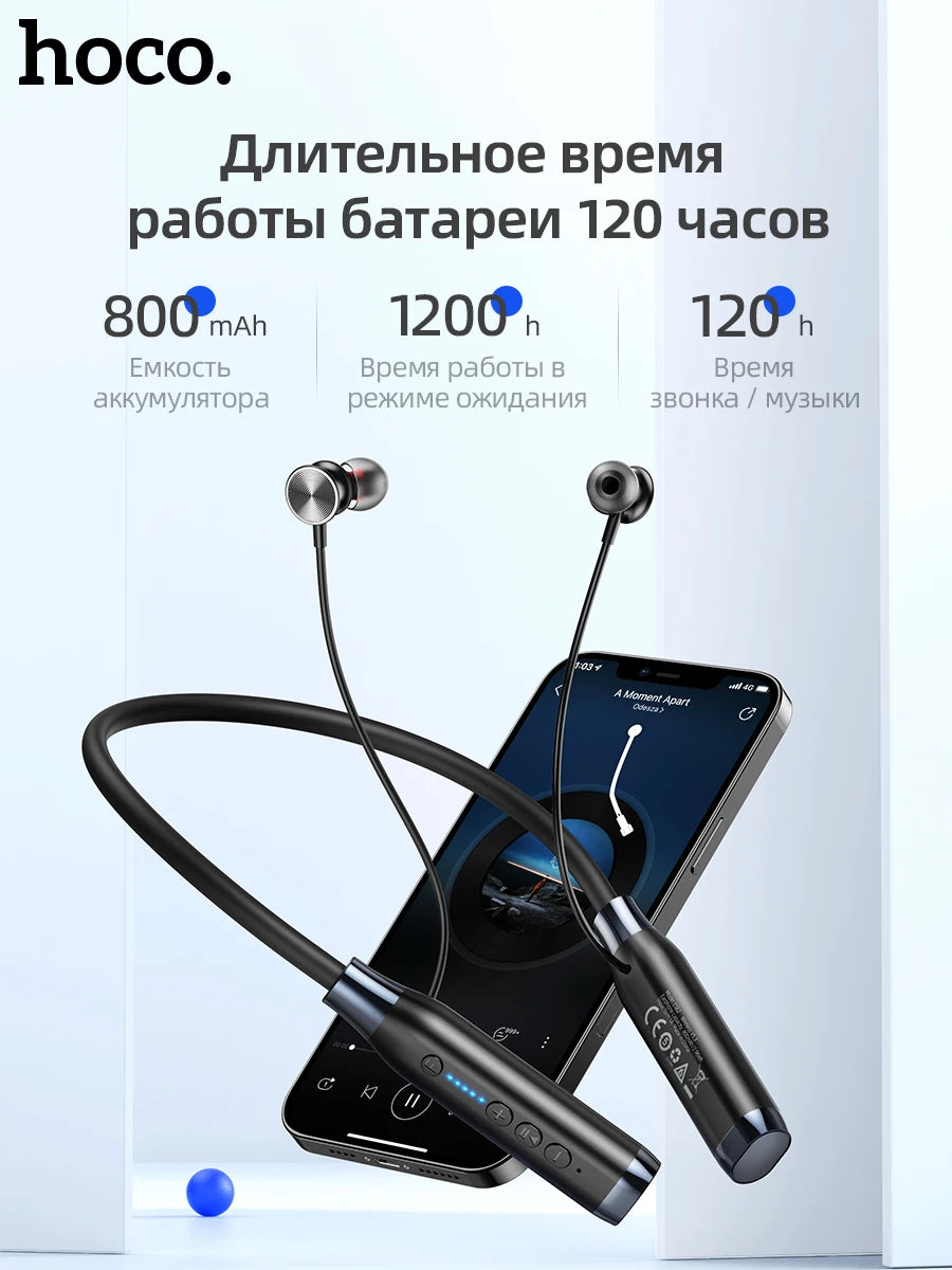 HOCO ES62 Neckband Earphones Bluetooth 5.3 Sport headsets Support TF card playback 120Hours Long battery life For Mobile Phone