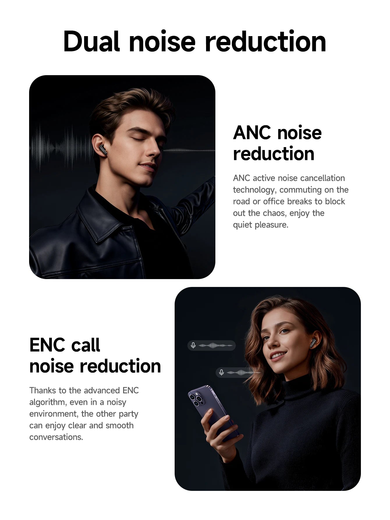 HOCO ANC Acitve Noise Reduction Wireless Bluetooth 5.4 Earbuds With App Control EQ Sound HiFi Sports Music Earbuds 28H Standby