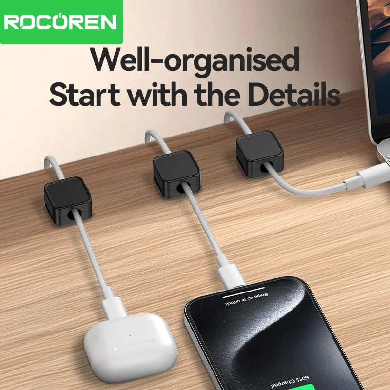 Rocoren Adjustable Cable Holder – Under Desk Wire Organizer & Protector