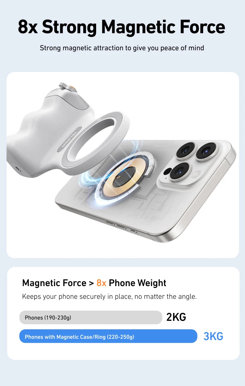 TELESIN Magnetic Camera Hand Grip – Phone Holder with Remote