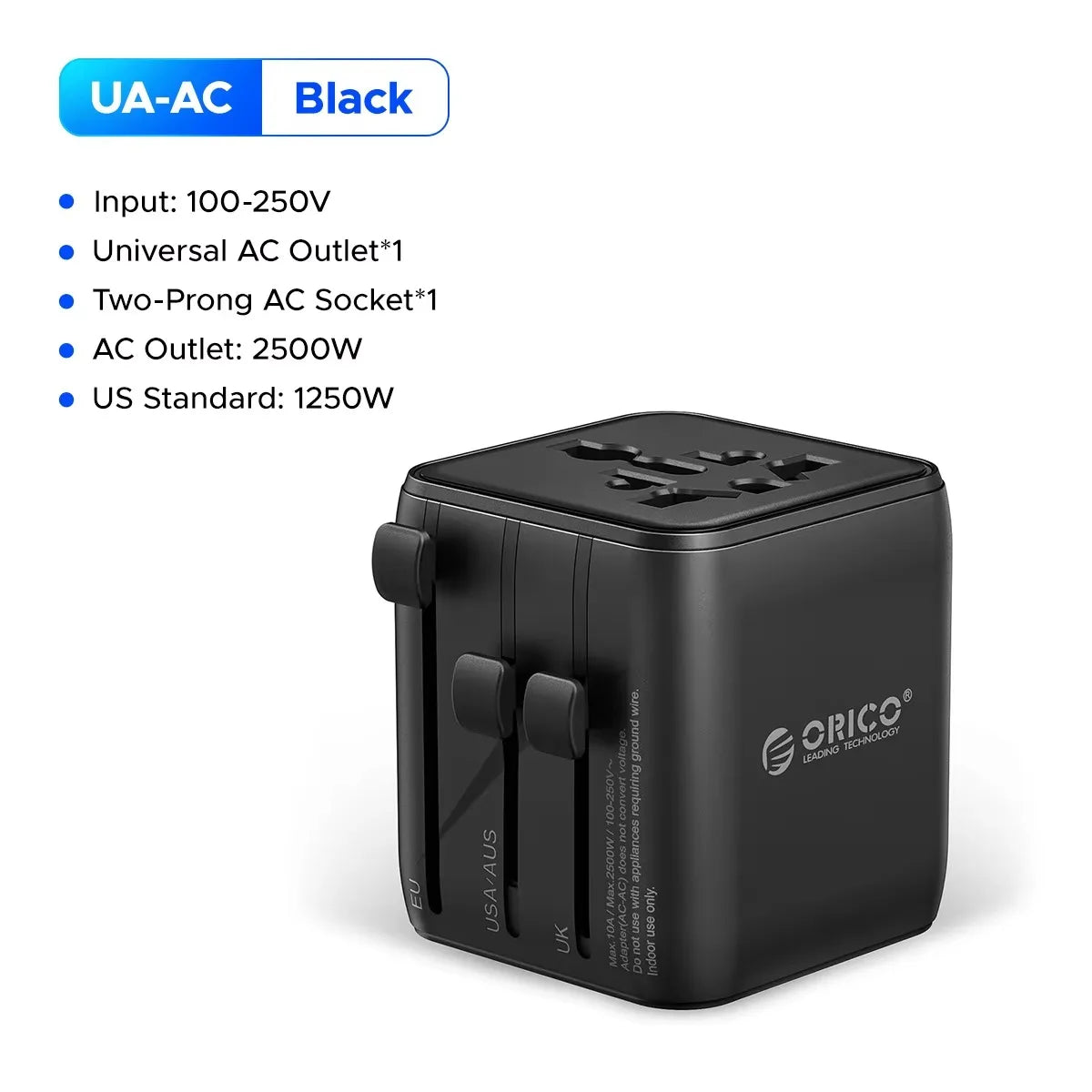 ORICO Universal Travel Adapter Worldwide All-in-One 20W GaN with AC Outlet USB A Type C Dual 10A Fuses Fast Charging EU US UK AU