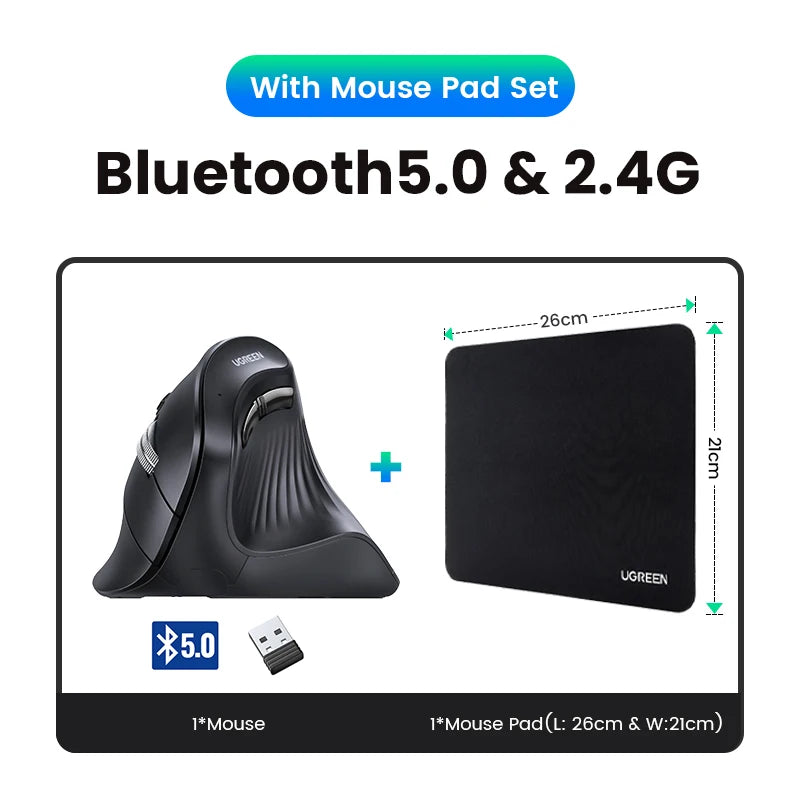 UGREEN Bluetooth & 2.4G Vertical Mouse for PC & MacBook
