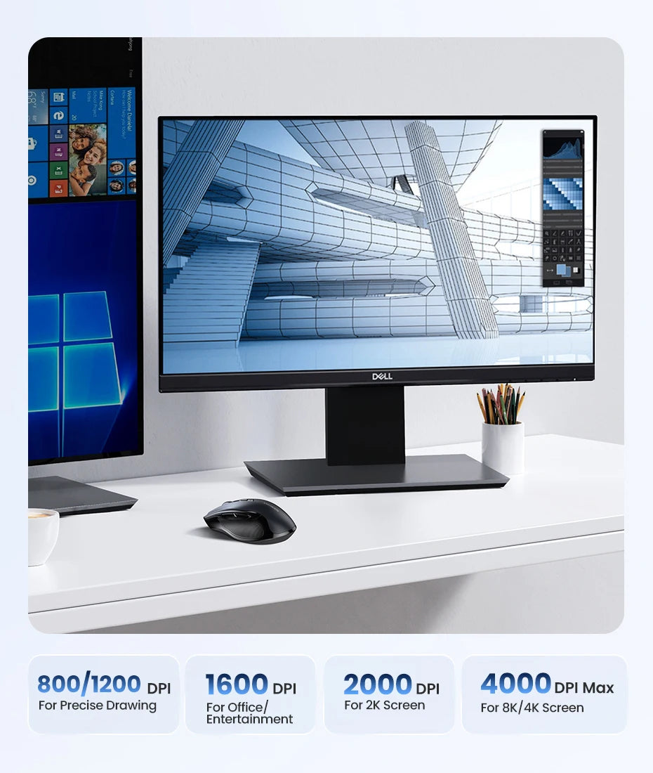 UGREEN Wireless Mouse – Ergonomic, 4000DPI, Bluetooth & 2.4G