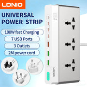 LDNIO 100W Desktop Power Strip – Universal AC Outlet with 65W USB-C Fast Charging & 2500W Power Station