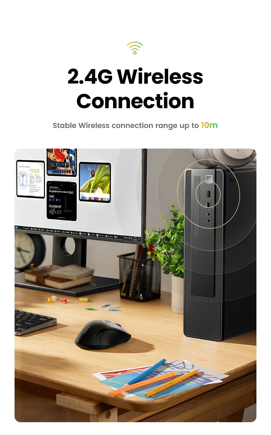 UGREEN Wireless Silent Mouse – 1600 DPI, 2.4GHz USB for PC & MacBook