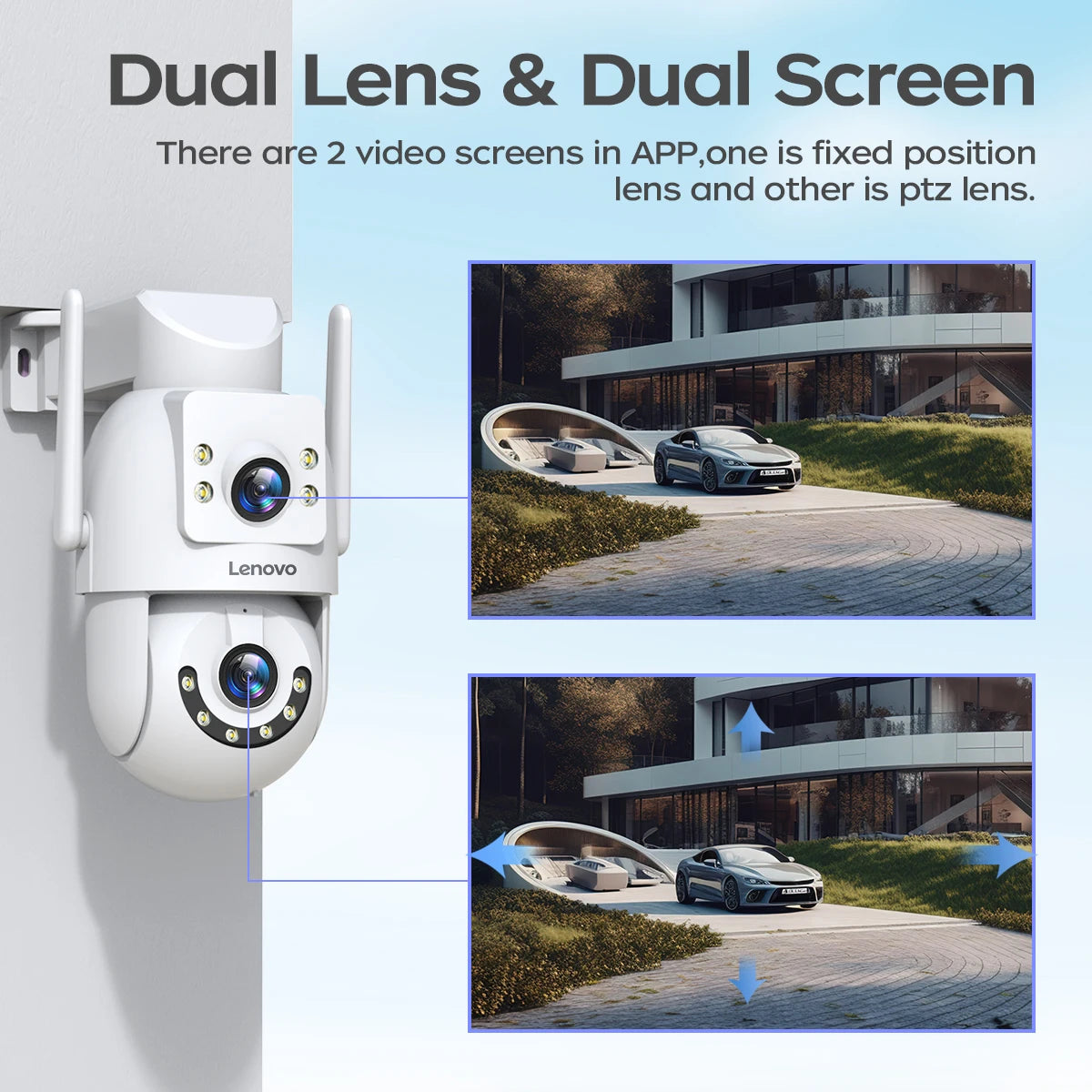 Lenovo 4K Dual-Lens PTZ Wi-Fi Outdoor Security Camera with Auto Tracking & ONVIF