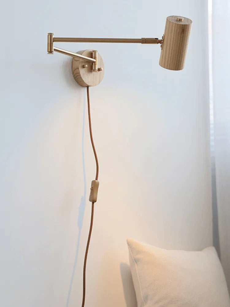 QUASHION Modern Wall Lamp – Rotatable Wood & Iron Sconce