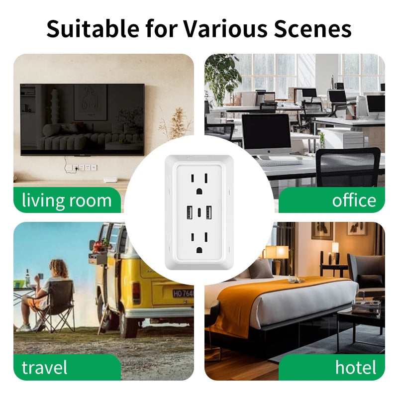9-in-1 Wall Plug Power Adapter – 6 AC Outlets with 2 USB & 1 USB-C Charging