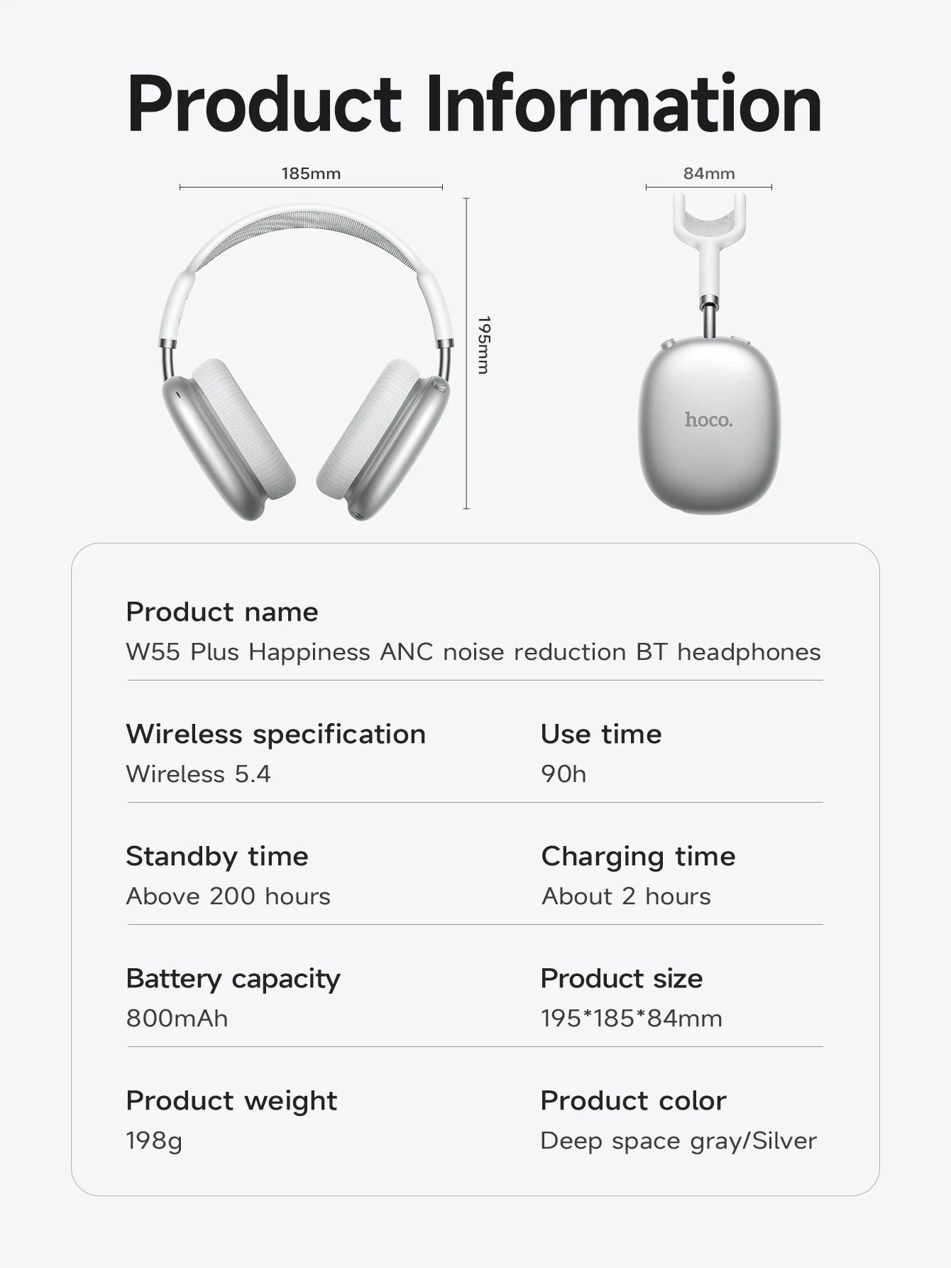 HOCO Over-Ear ANC Headphones – Bluetooth Wireless