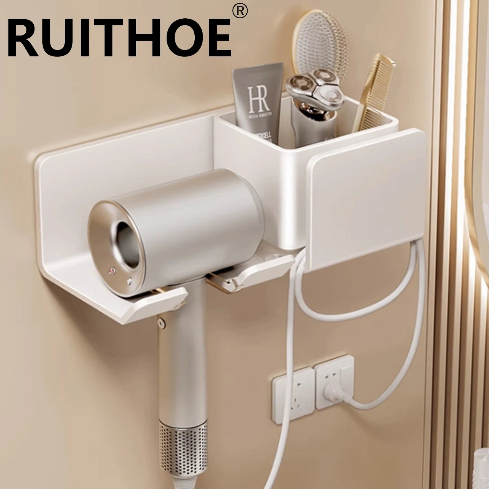 Hair Dryer & Straightener Stand – Bathroom Shelf Organizer for Styling Tools