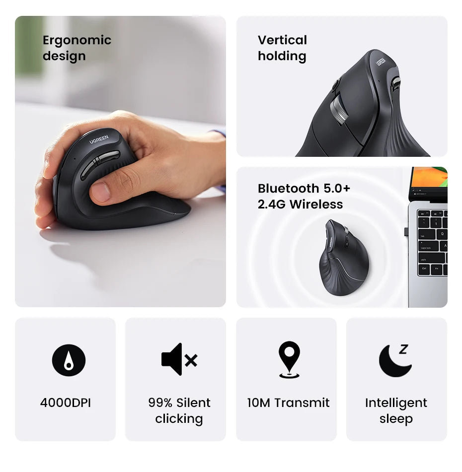 UGREEN Bluetooth & 2.4G Vertical Mouse for PC & MacBook