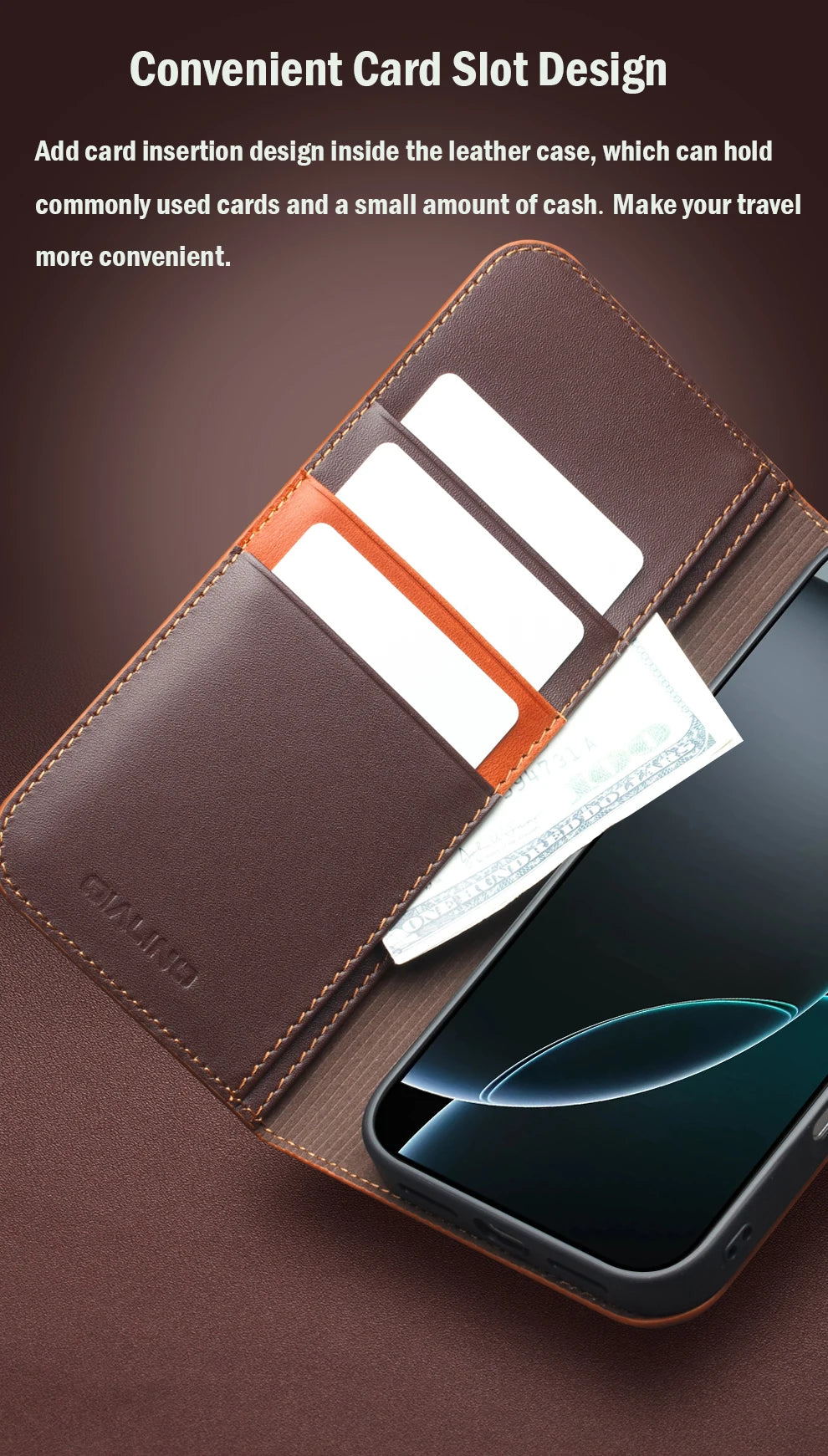 QIALINO Genuine Leather Wallet Case for iPhone 17 Pro Max – Handmade Flip Cover with Card Slots