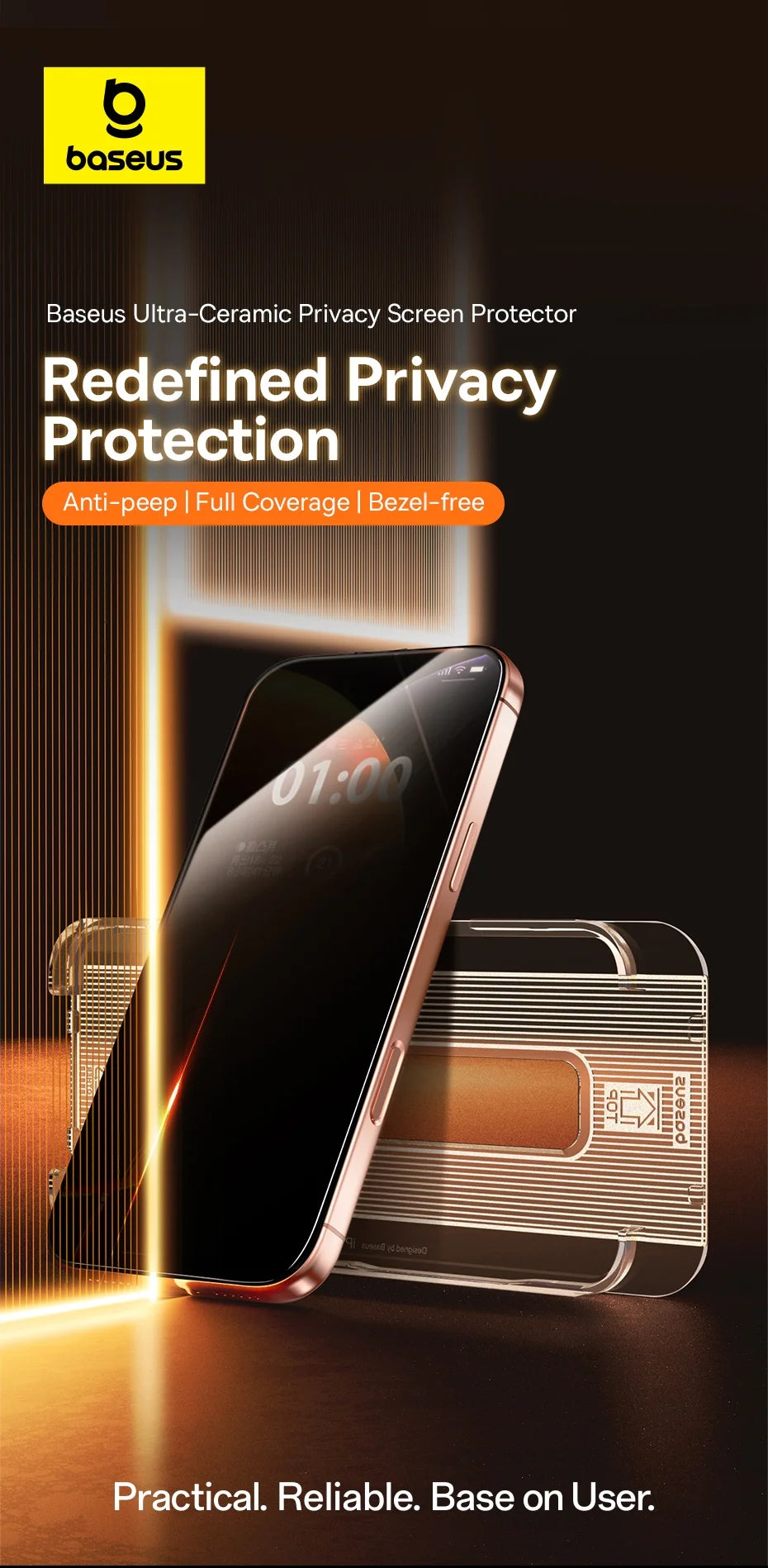 Baseus 0.4mm Corning Tempered Glass for iPhone 17 16 15 14 13 Pro Max Plus Screen Protector Anti-Peeping Auto Installation Film
