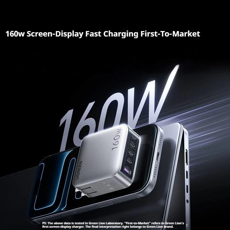 UGREEN GaN Charger 160W PD3.1 Fast Charging Phone Charger With Five Ports USB-C/A AI Smart Display For iPhone17 Tablets Laptops