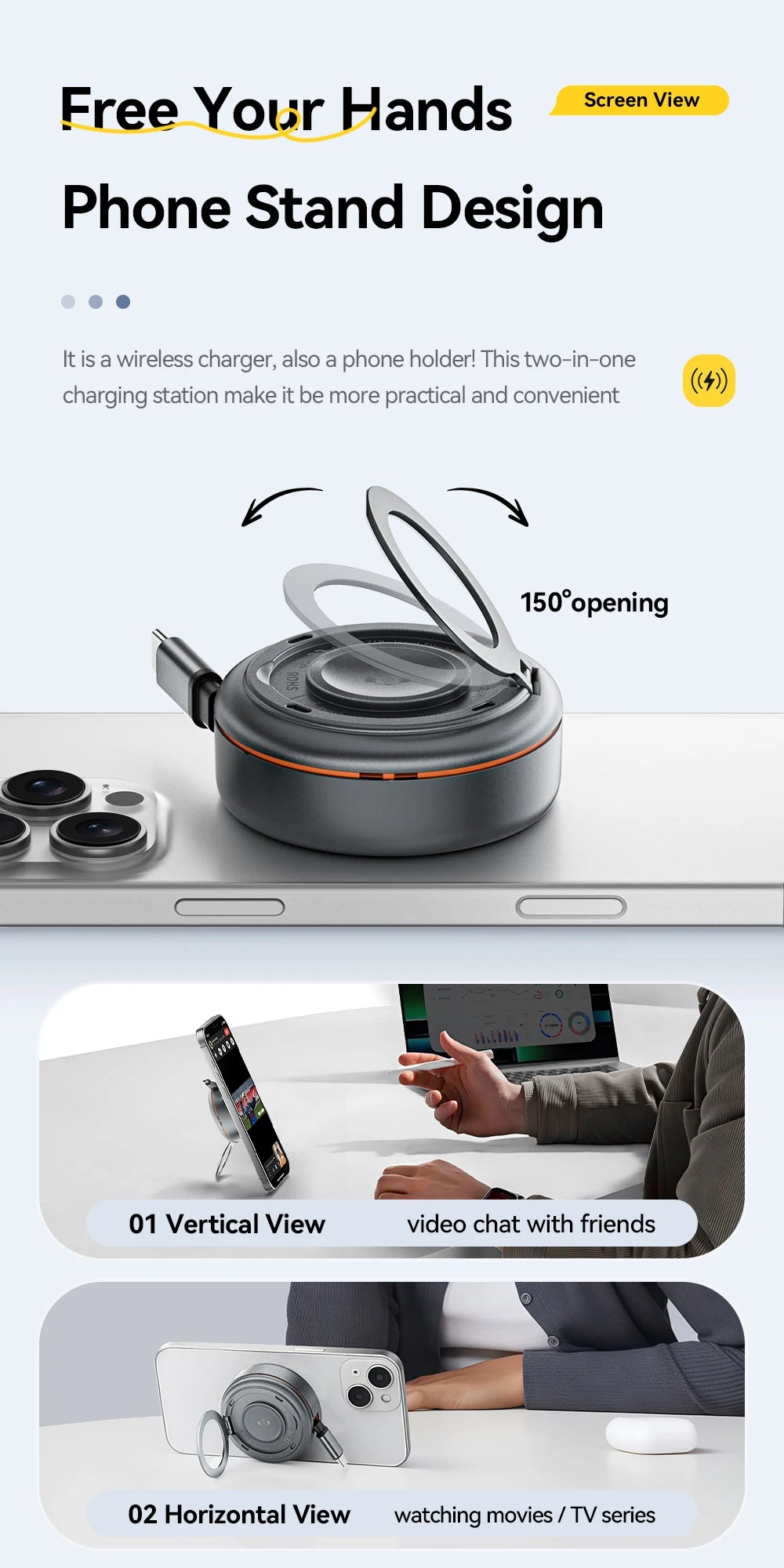 Essager Wireless Charger – 15W, iPhone, AirPods & Watch