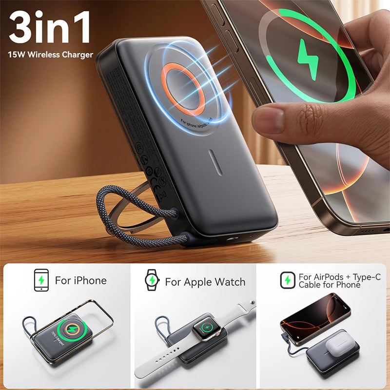 Magnetic 3-in-1 Wireless Power Bank – 10000mAh Fast Charge for Apple Devices