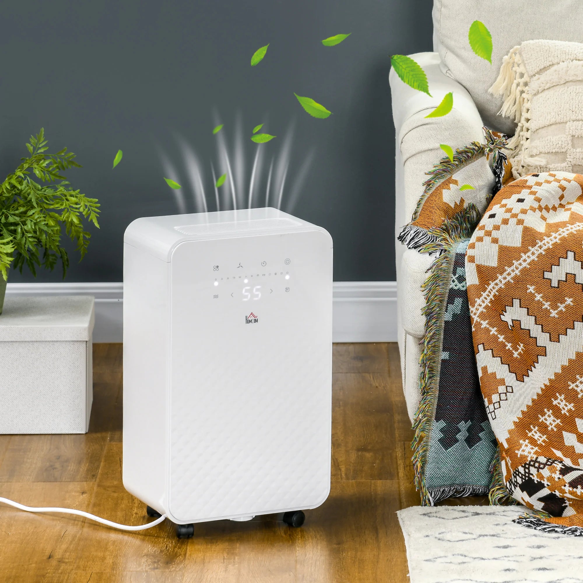 HOMCOM 12L Quiet Air Dehumidifier with Purifier – 5 Modes & Timer