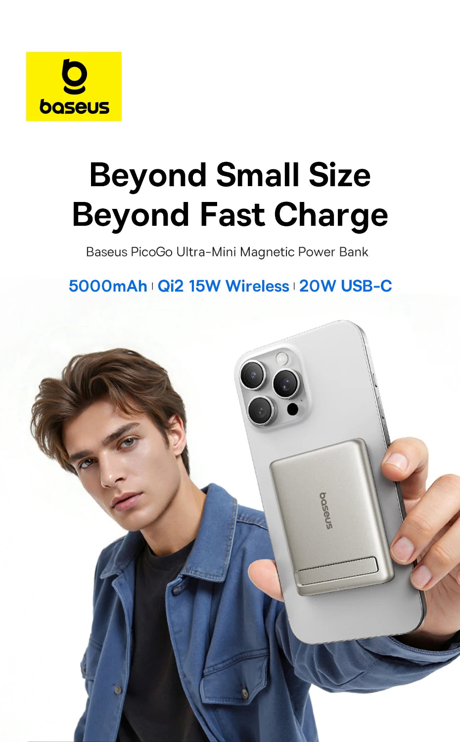 Baseus 5000mAh Magnetic Power Bank – Wireless & PD Fast Charging with Kickstand