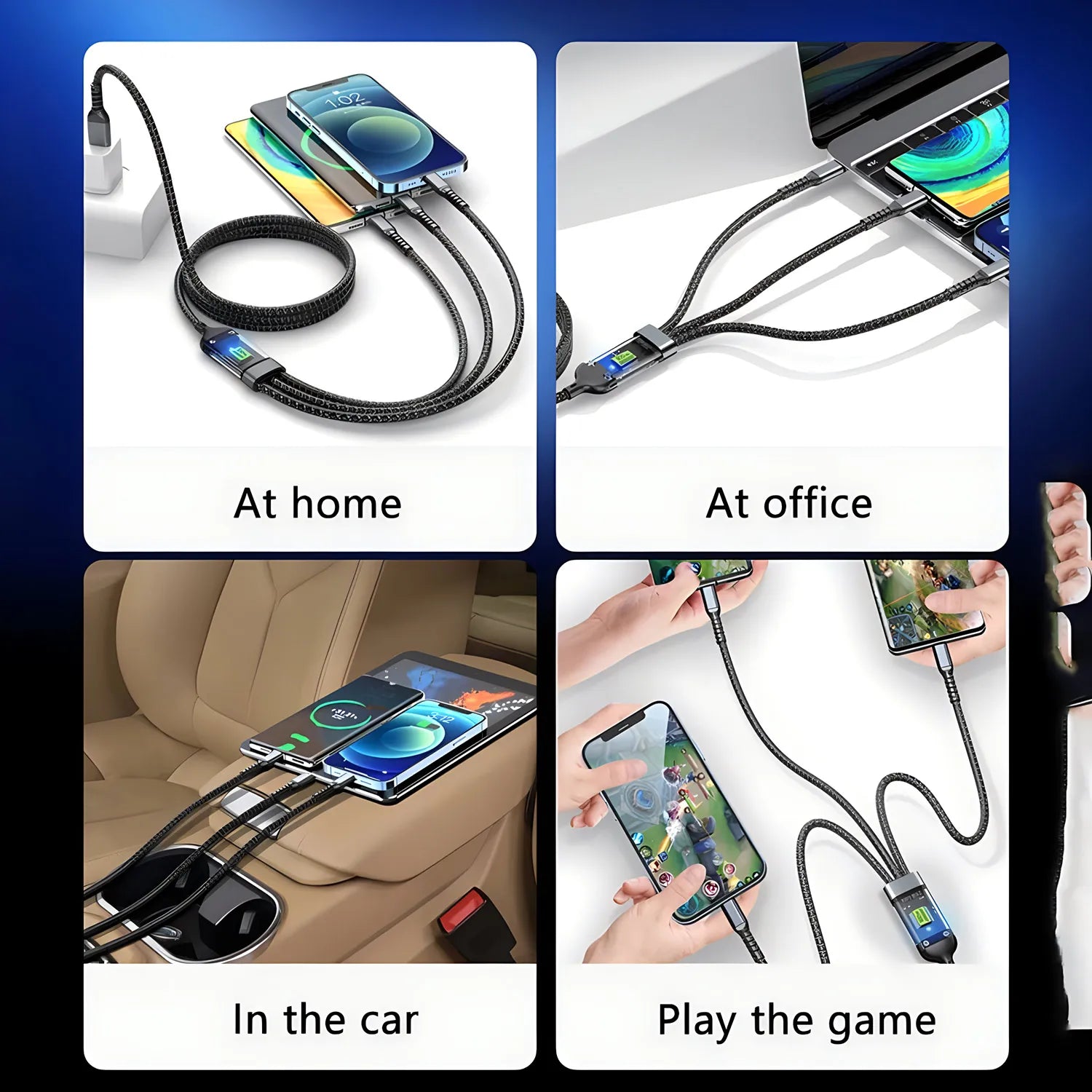 100W 3-in-1 Fast Charging Cable – USB, Type-C & Micro USB