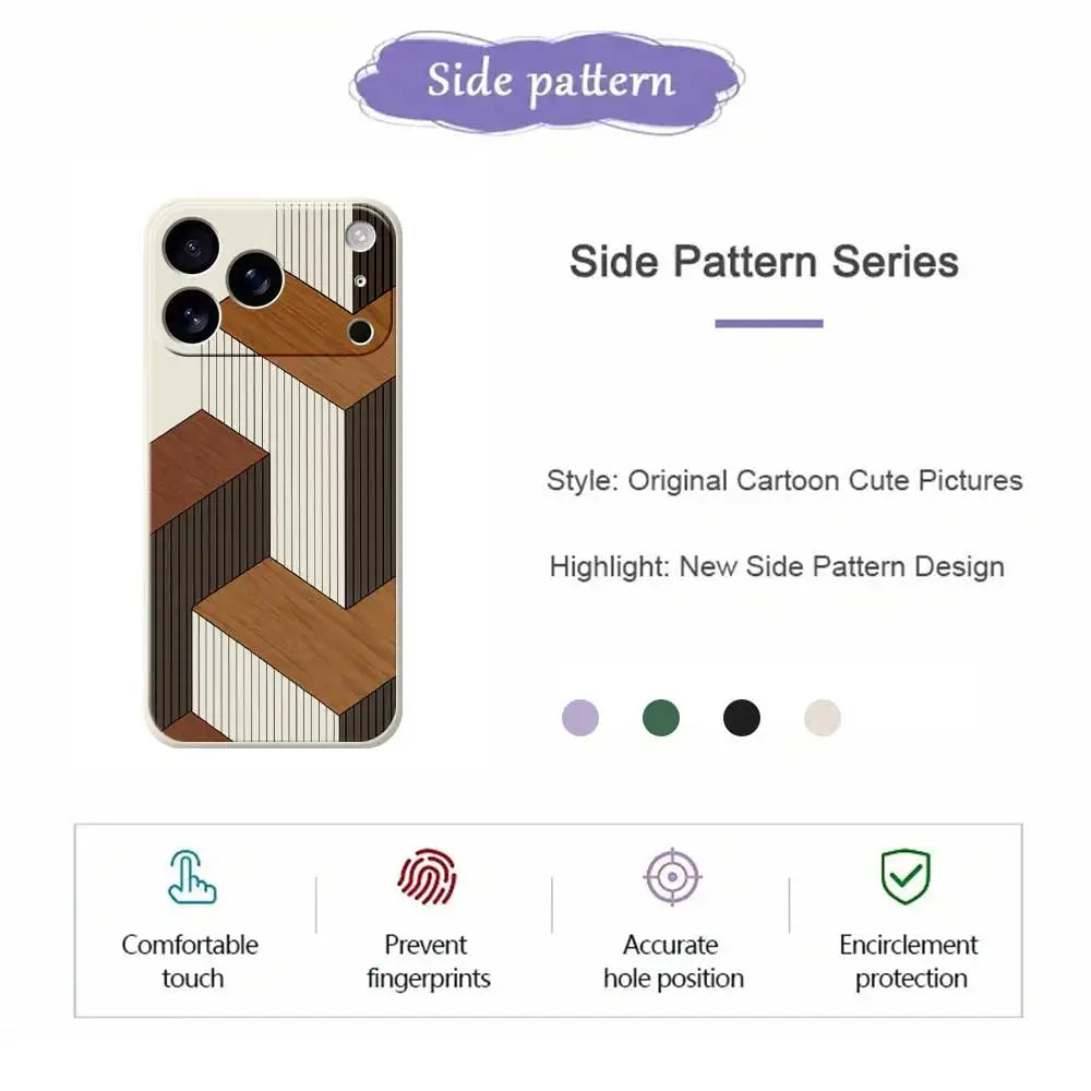 Geometric Wooden Texture TPU Phone Case for iPhone 14–17 Series