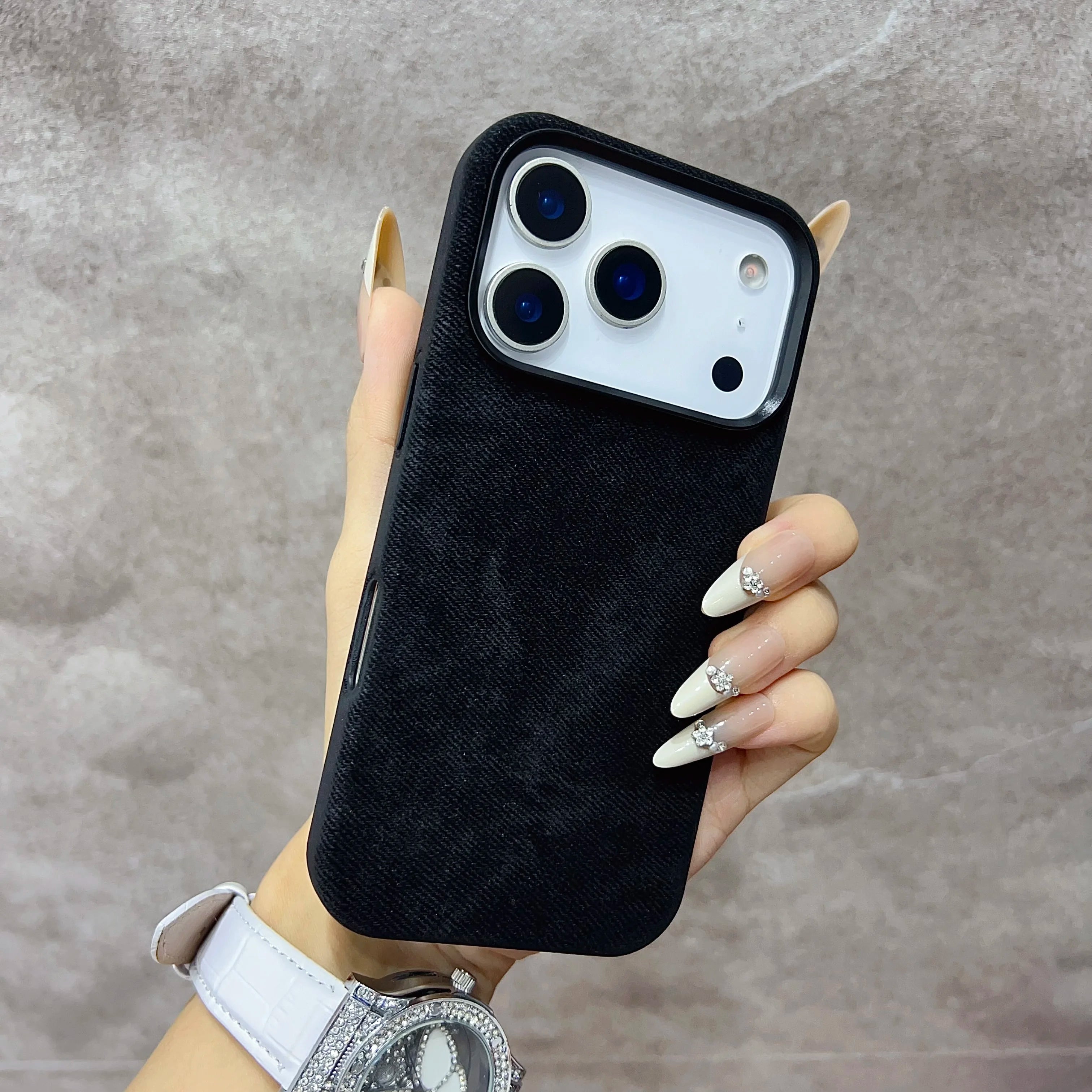 Luxury MagSafe Fiber Leather iPhone Case – Shockproof & Alloy Lens