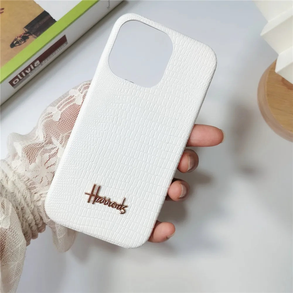 Luxury Business Lizard Skin Pattern Couple Hard Case For Iphone 17 16 14 15 11 12 13 Pro Max PU Leather Cover Fundas