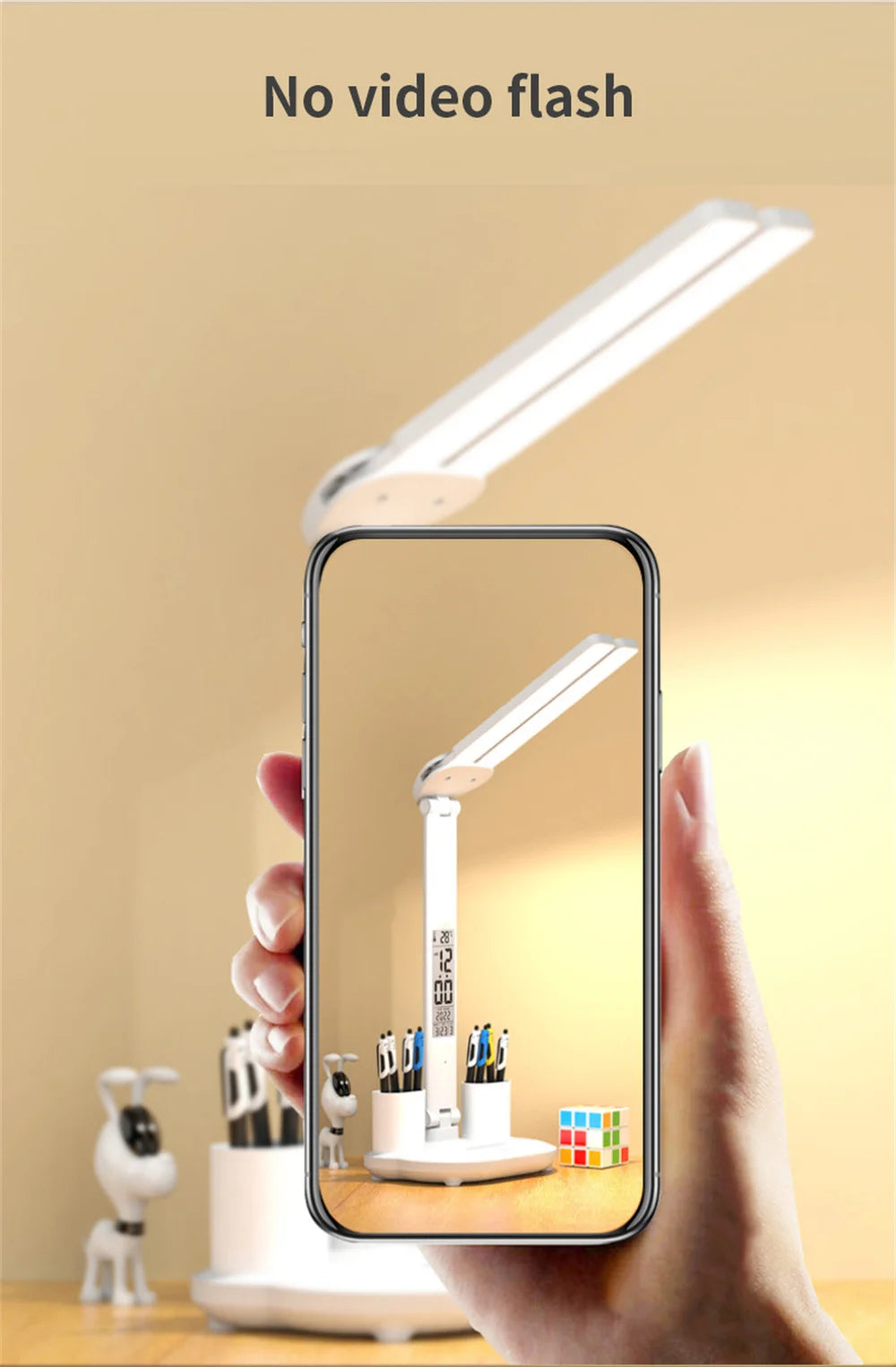 LED Desk Lamp – USB Dimmable Foldable Table Lamp with Clock, Calendar, Temperature Display & Night Light