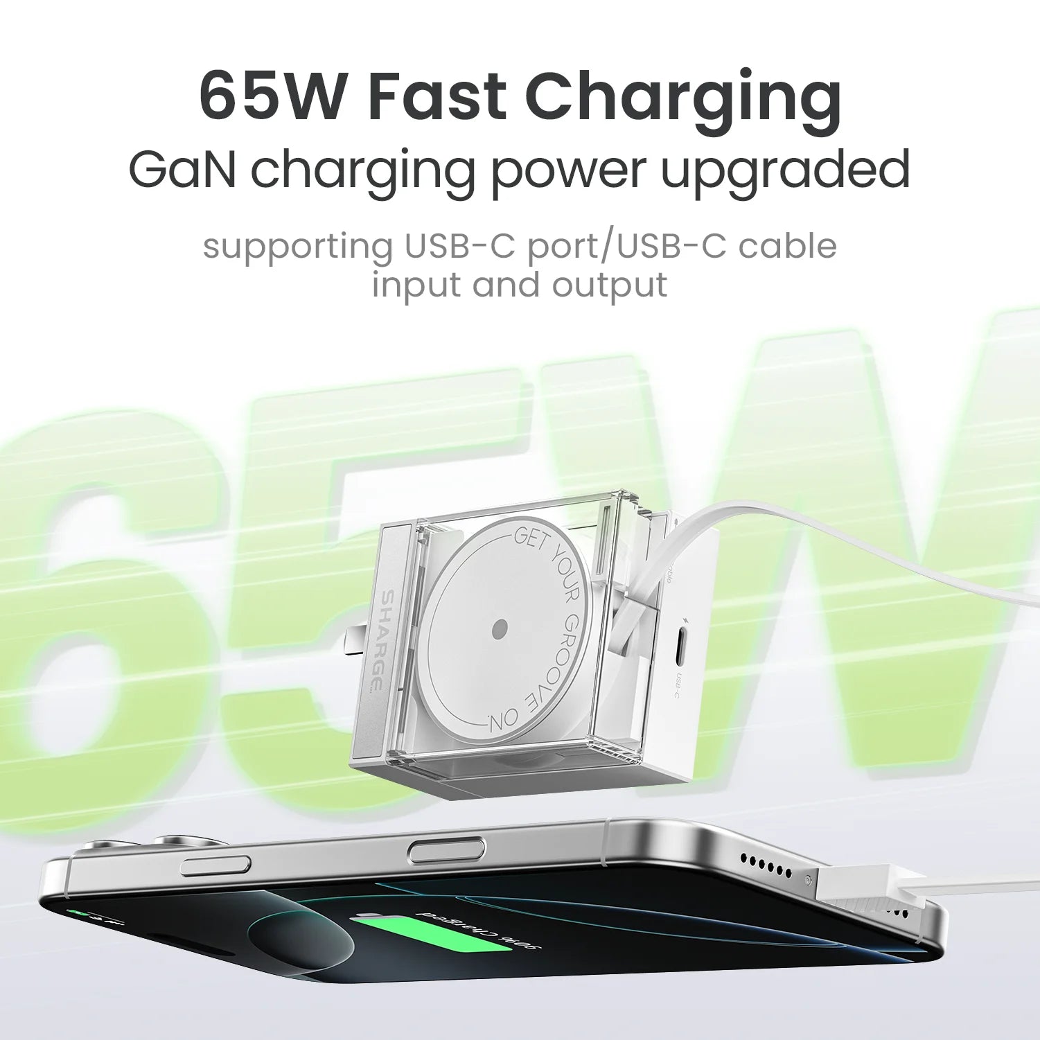 SHARGE Retractable 65W USB C Charger GaN Power 2 Devices PD Fast Charging for MacBook Pro/Air, iPhone 16,Pixel Book