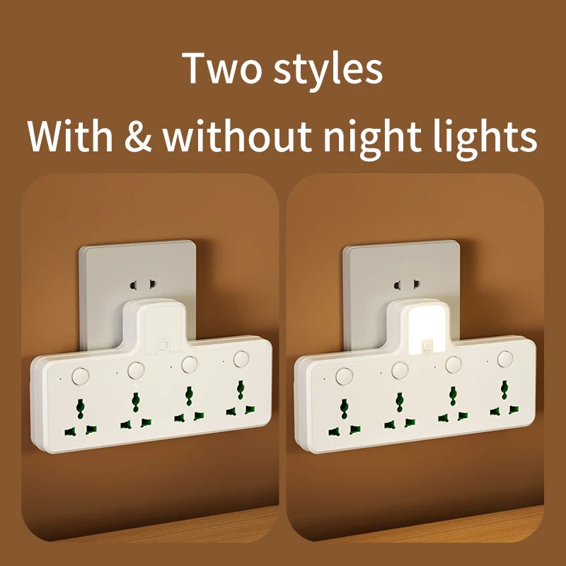 7-in-1 EU US UK AU Power Strip, Independent switch socket Power Strip 3 AC Outlets 2 USB 1 Type-C, Equipped USB charging adapter