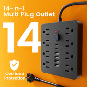 14-in-1 Power Strip – AC Outlets with 4 USB & 2 USB-C Surge Protector