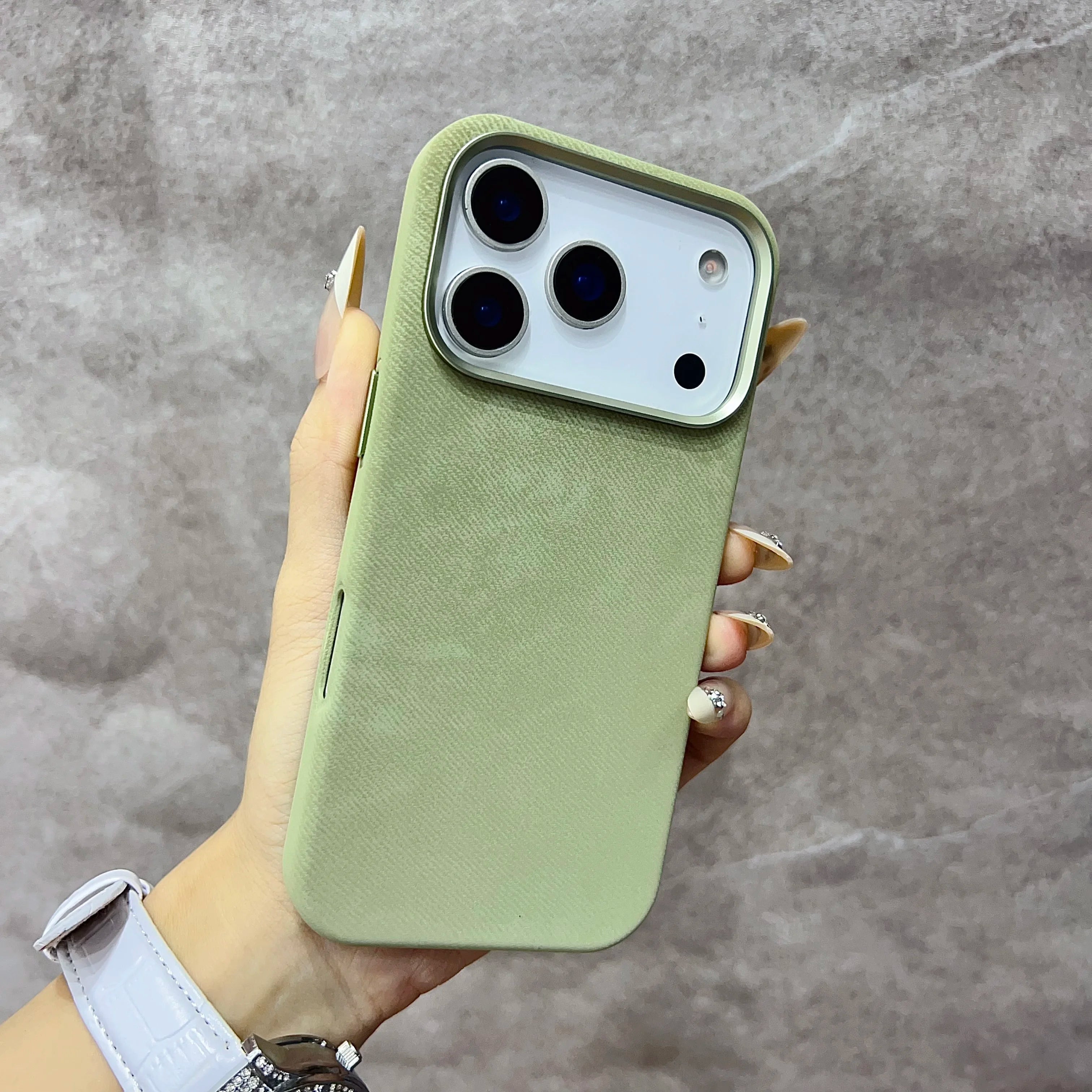 Luxury MagSafe Fiber Leather iPhone Case – Shockproof & Alloy Lens