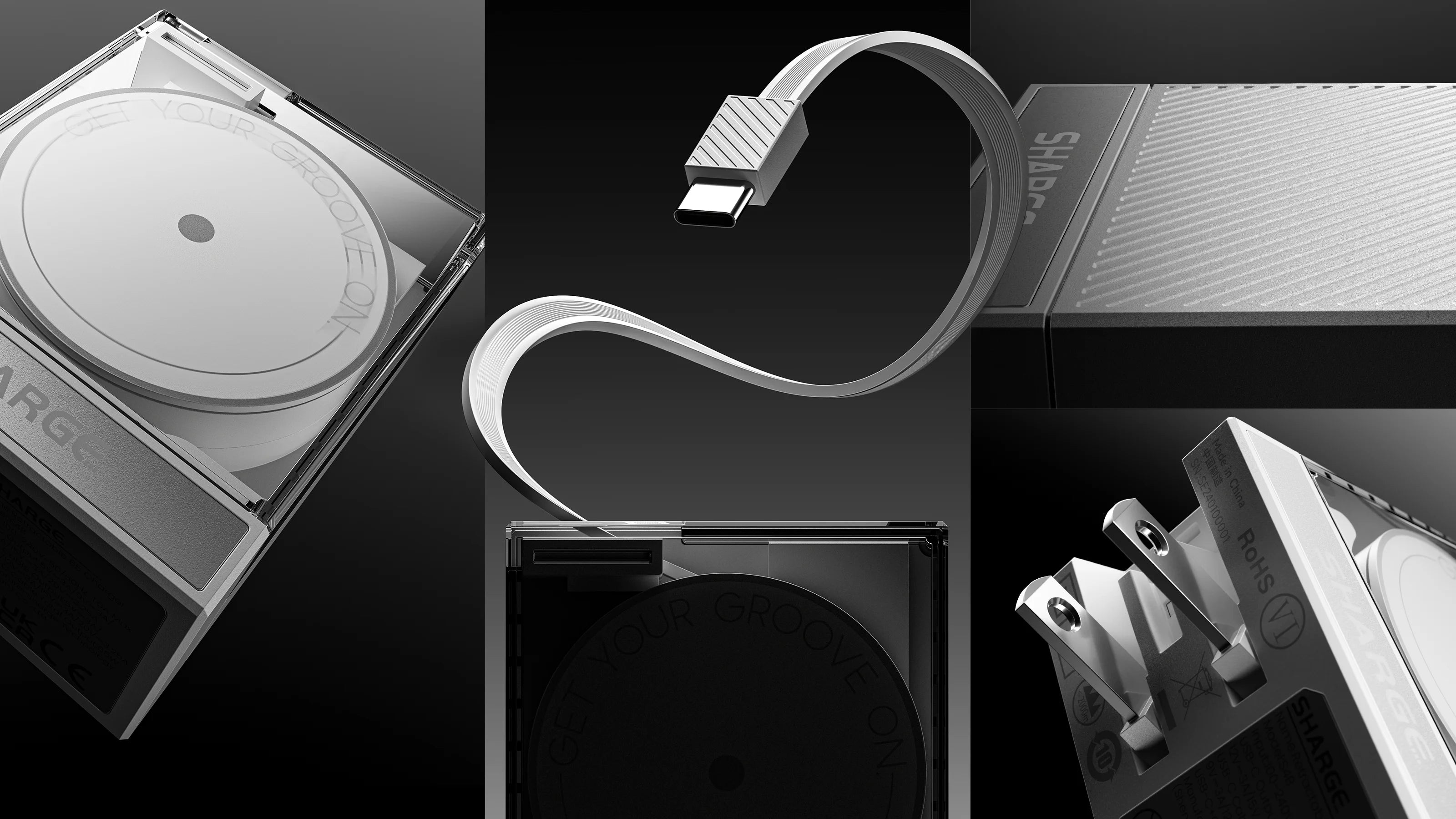 SHARGE Retractable 65W USB C Charger GaN Power 2 Devices PD Fast Charging for MacBook Pro/Air, iPhone 16,Pixel Book