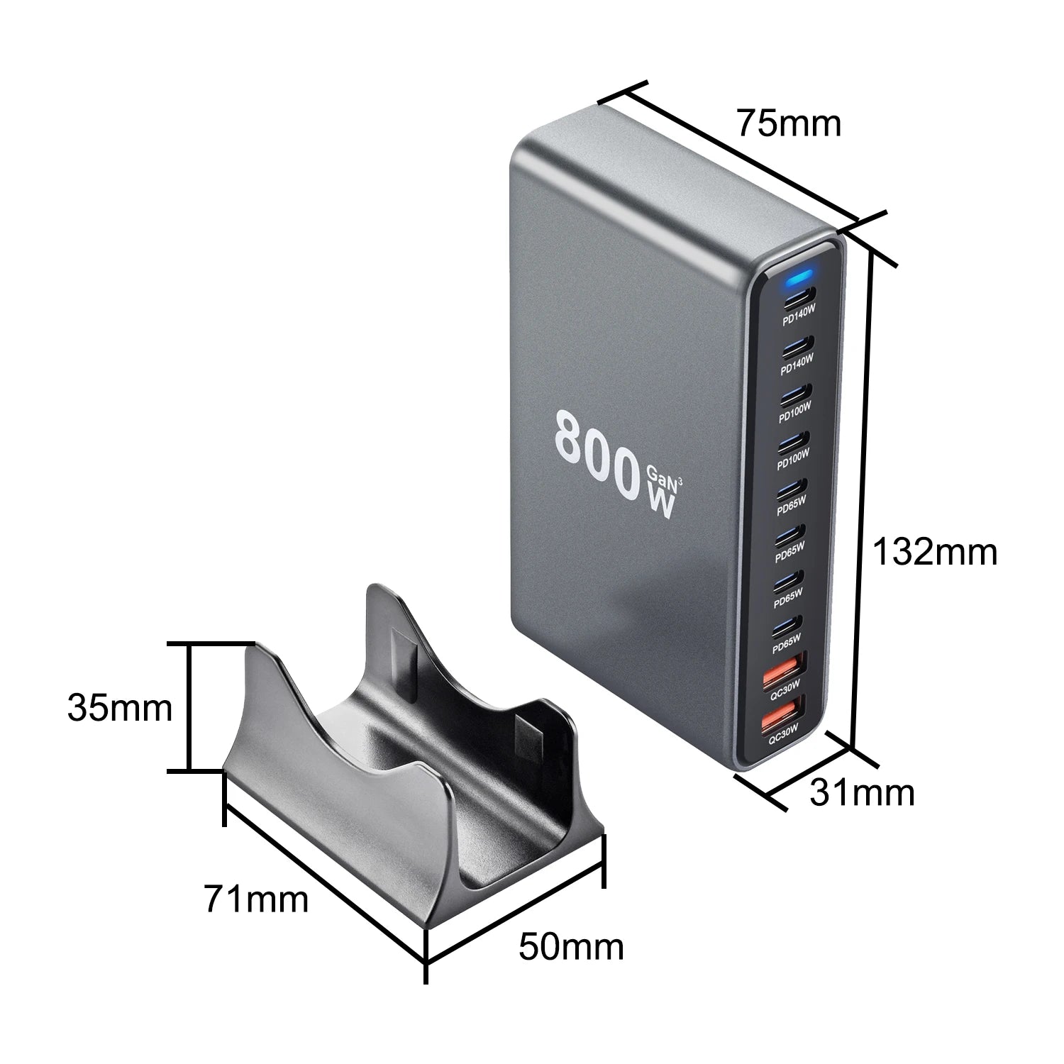 800W GaN 10-Port USB-C Fast Desktop Charger – PD3.1 for iPhone, Samsung & Laptop
