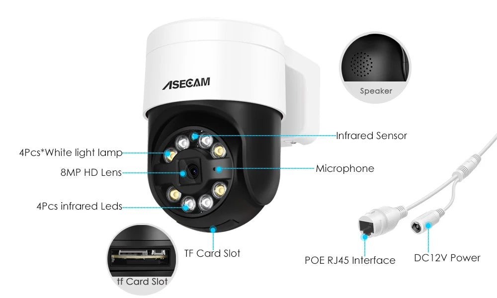 Outdoor PTZ Security Camera – 8MP 4K, AI Face Detection, Color Night Vision