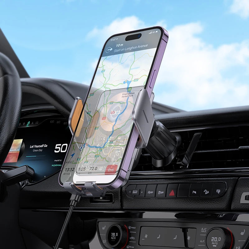 HOCO 15W Infrared Wireless Charging Holder in Car For iPhone 17 16 Pro Max Air Vent Clip Bracket Intelligent Wireless Charging