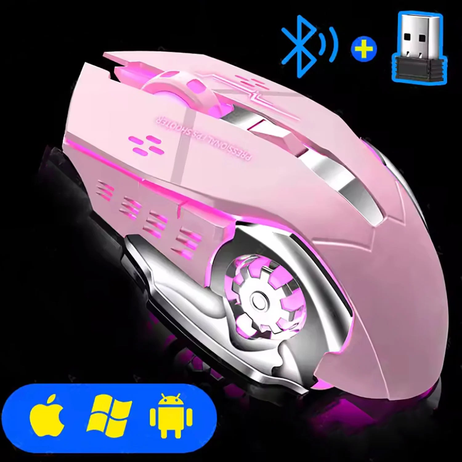 Wireless Rechargeable Mouse – Gaming Backlight, Bluetooth & USB for PC