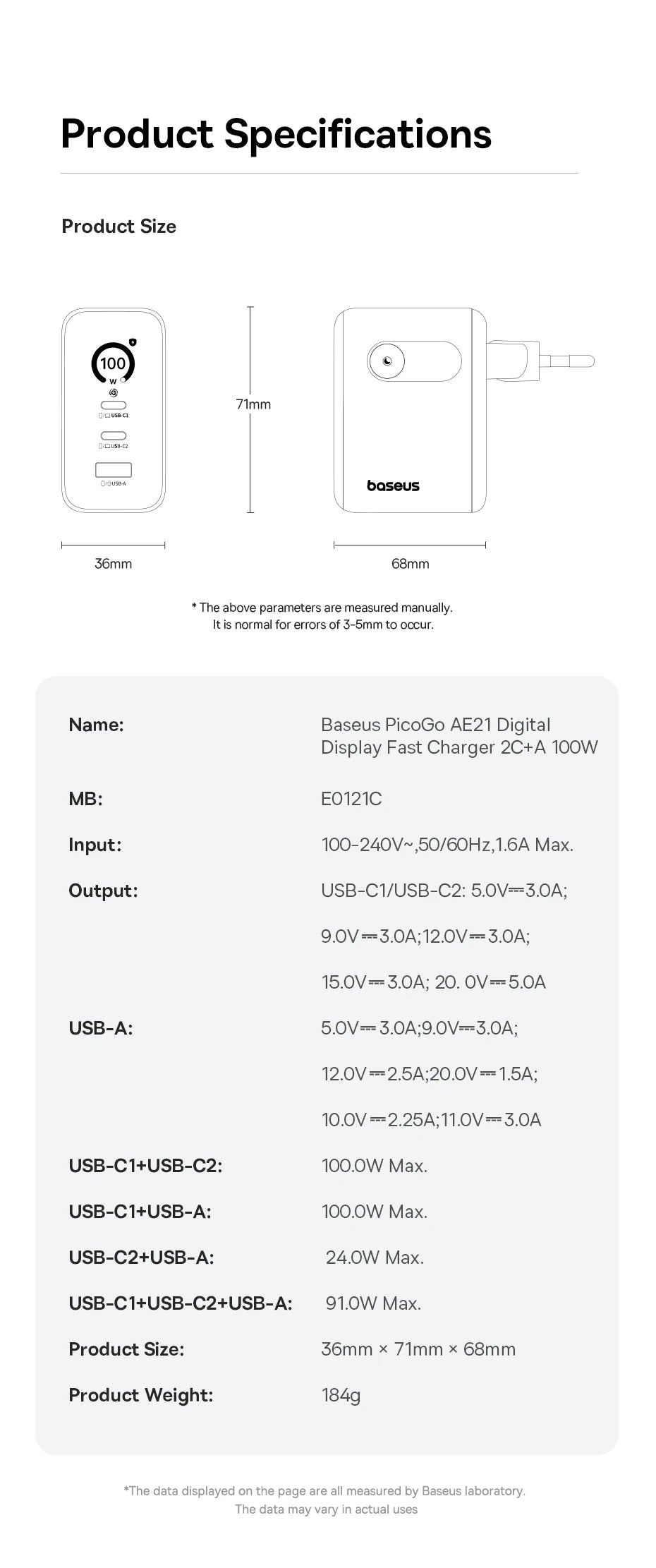 Baseus 100W Fast Charging Display Charger – USB-C for Phone & Tablet