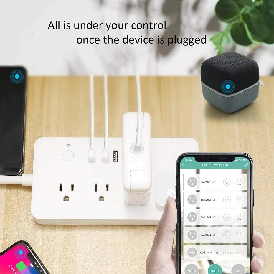 Zigbee Smart Power Strip – 1- 4 AC Outlets & 4 USB Charging Ports