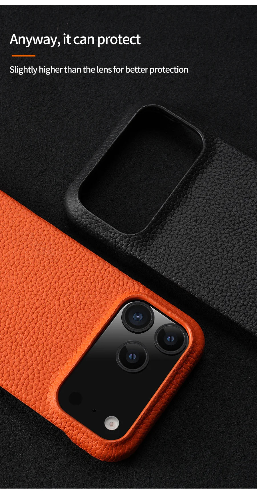 Lychee Genuine Leather Magnetic Case — iPhone 15–17 Series