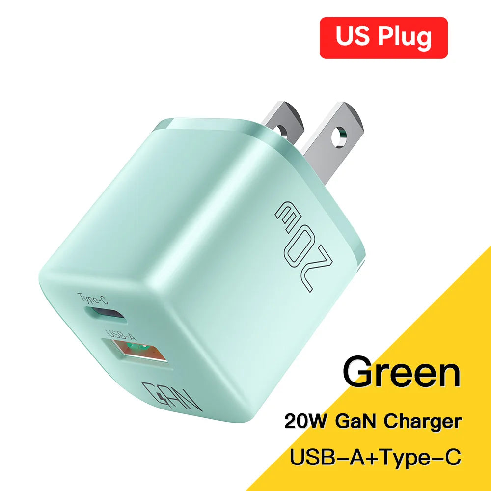 Essager 20W GaN USB Type C Charger Fast Charge Phone QC 3.0 Quick Chargers For iPhone 15 14 13 12 11Pro Max Mini iPad Charging