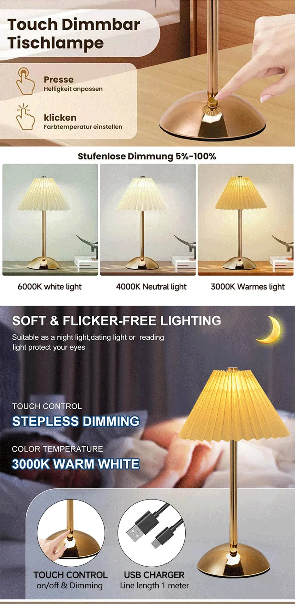 Atmosphere LED Table Lamp – USB Rechargeable Night Light for Bedroom
