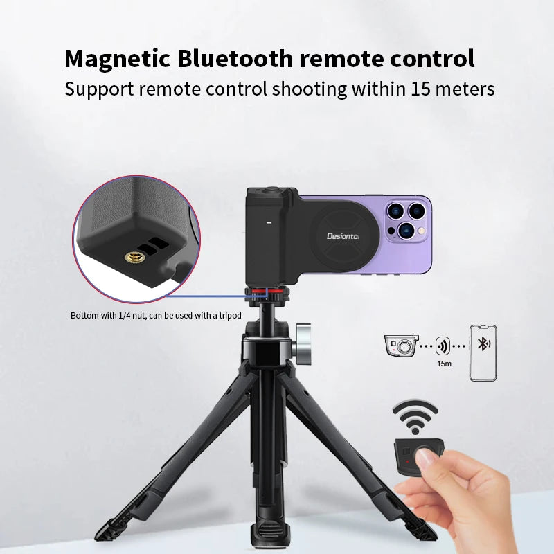 Magnetic SnapGrip Phone Stand – Selfie & Vlogging Tripod with Bluetooth Remote