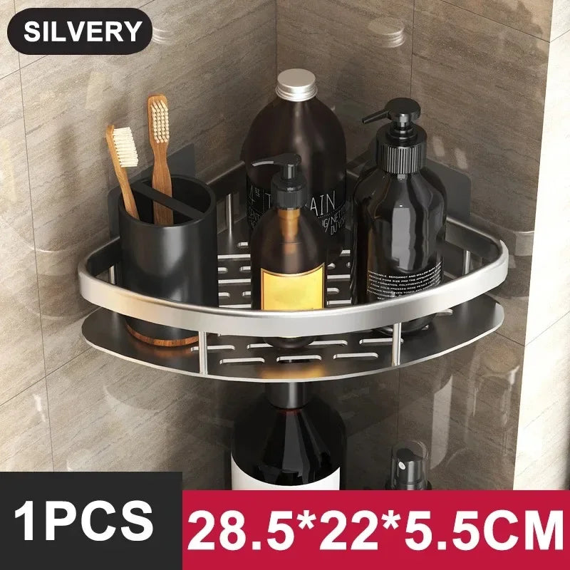 Aluminum No-Drill Shelf – Bathroom & Kitchen Wall Storage Organizer