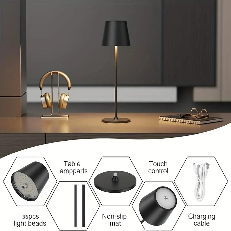 Rechargeable Desktop LED Lamp – Touch Control, Dimmable for Home & Hotel