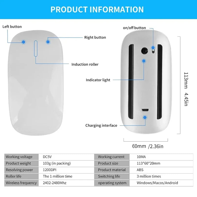 Lenovo Rechargeable Bluetooth Mouse – Silent, Surface Touch, For Laptop & Mac