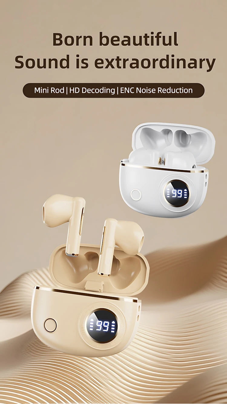 TWS Wireless Bluetooth Earbuds – LED Display, Noise Reduction & IPX Waterproof Sports Headphones